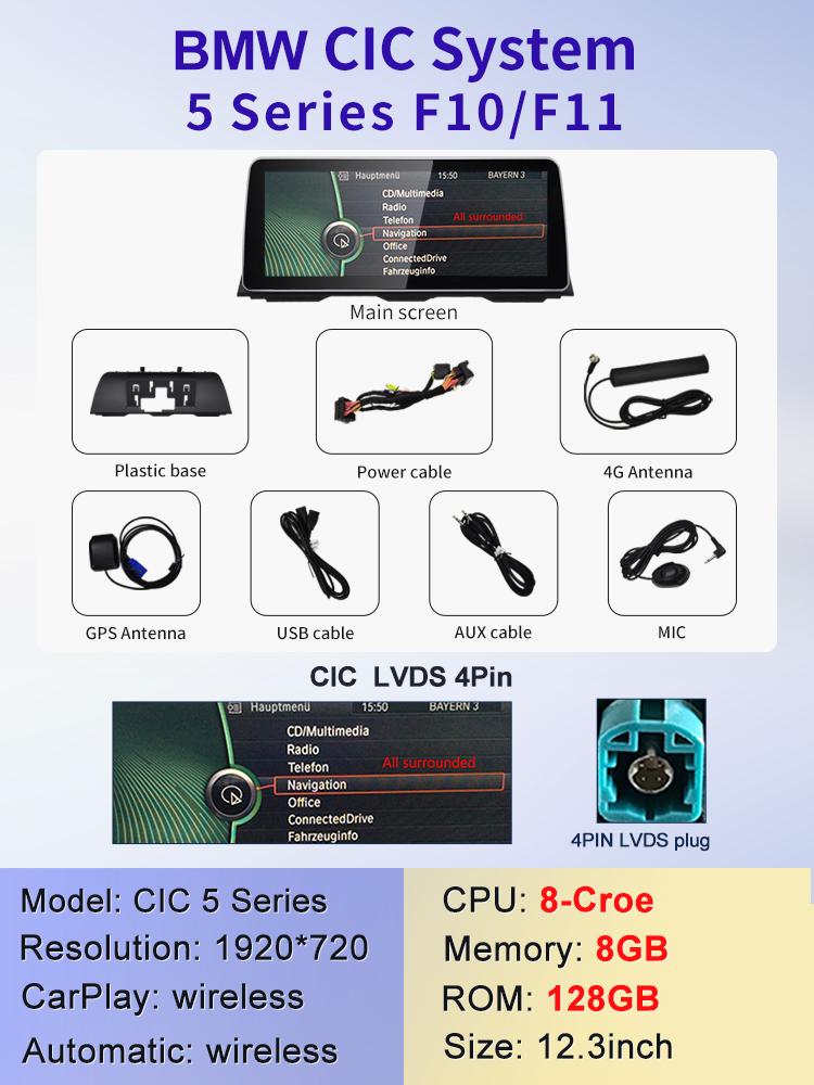 2024 Новый ID6 ID7 ID8 UI 12.3inc Android Система Беспроводной Carplay AUTO Для BMW 5Series F10 F11 CIC NBT Автомобильные Видеоплееры GPS NAVI