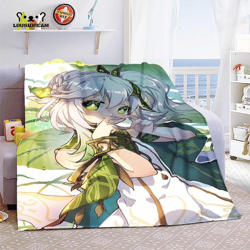 Genshin Impact Nahida Throw Blanket Flannel Soft Kawaii Cute Cartoon Nahida Genshin Autumn Anime Breathable Bedding Travel Throw
