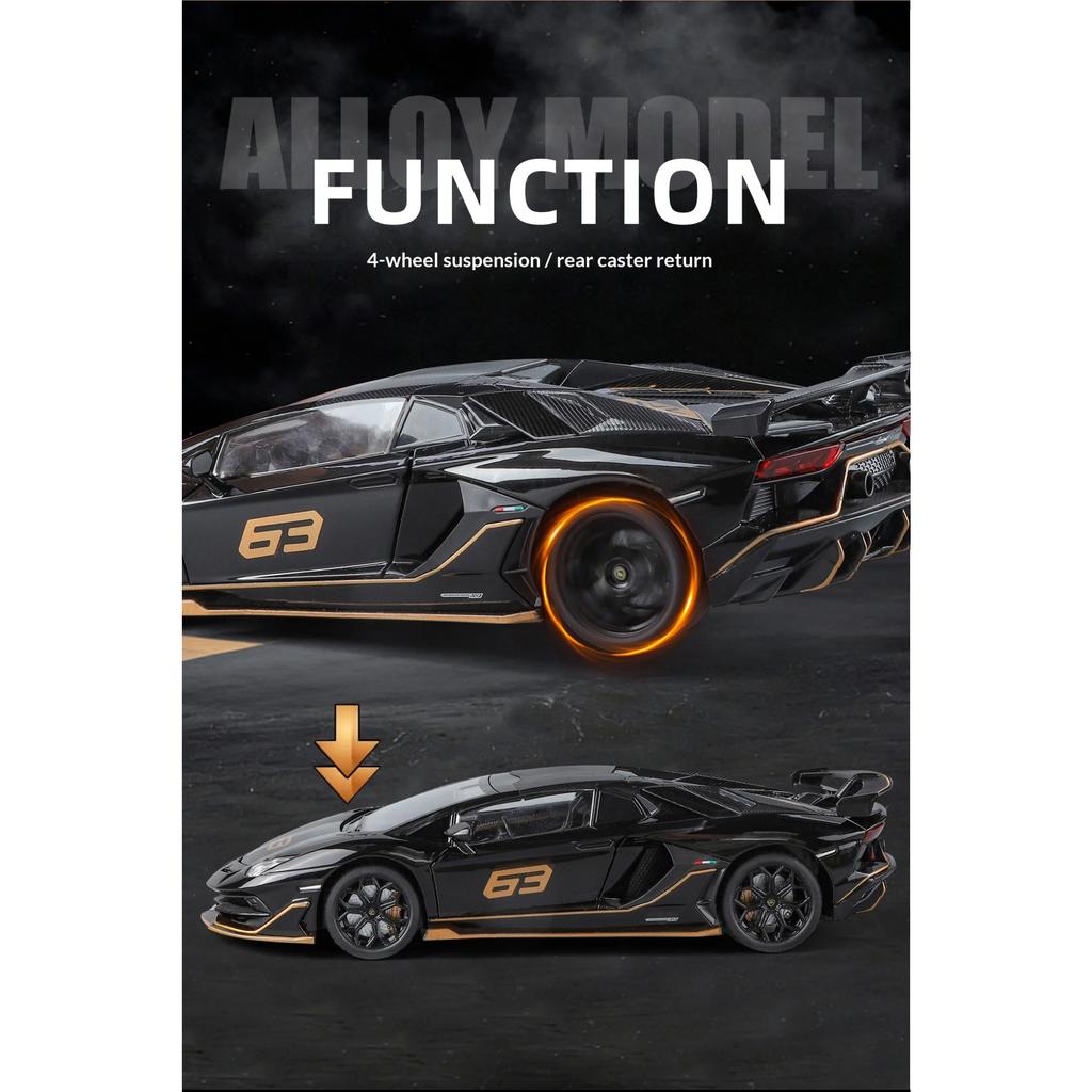 1/24 Металлическая литая модель суперспортивного автомобиля Lambo SVJ63, игрушка для мальчиков и девочек