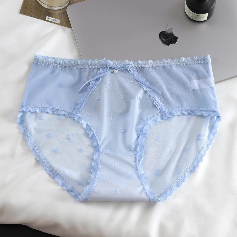 Female Spring and Summer Simple Sexy Lace Stitching Mesh 10A Grade Antibacterial Breathable Mid Waist Underwear