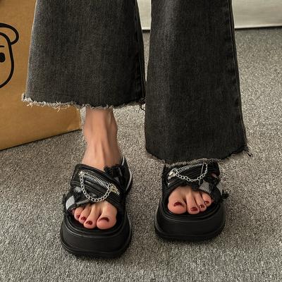 Женские летние шлепанцы на толстой подошве, модные новые, для улицы, жареная улица, нескользящие, универсальные, пляжные, на один палец, женские