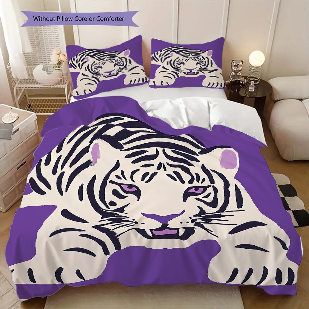 Cartoon Tiger Pattern Bedding Quilt Set Quilt Cover Pillowcase Home Decoration Birthday Gift (1 * duvet cover + 2 * pillowcase, without core)