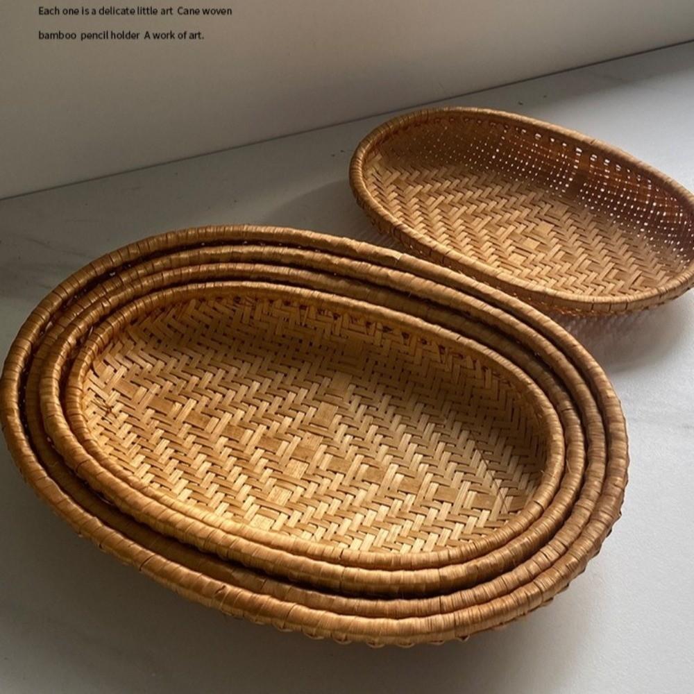 Oval Shape Rattan Storage Basket Wicker Material Fruit Display Basket  Kitchen Use