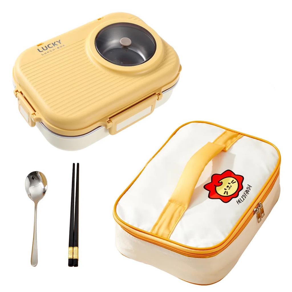 900 мл Микроволновая печь 304 Нержавеющая сталь Бенто Ланч-бокс с миской и столовыми приборами Студенческий портативный 3 отделения Герметичные контейнеры для еды
