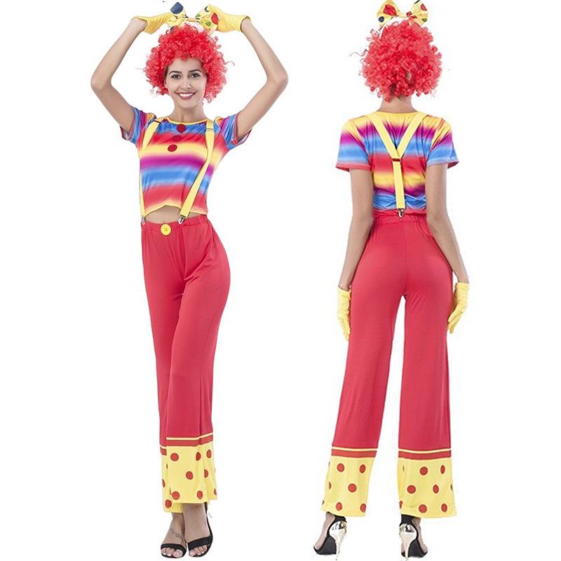 Halloween cosplay clown women's trousers clown slim-fit belly button small short sleeves