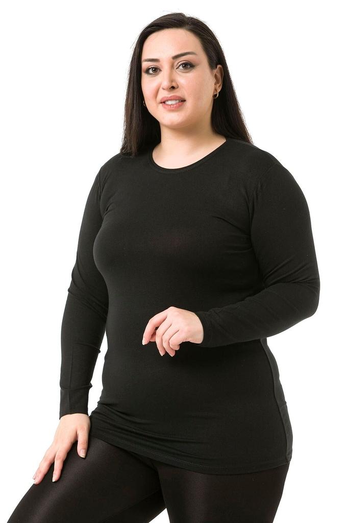 Women's Style Big Size Body Plus Size Crew Neck Long Sleeve Viscose Black Body