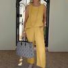 Plus Size Sleeveless Cotton Linen Casual Outfit Set