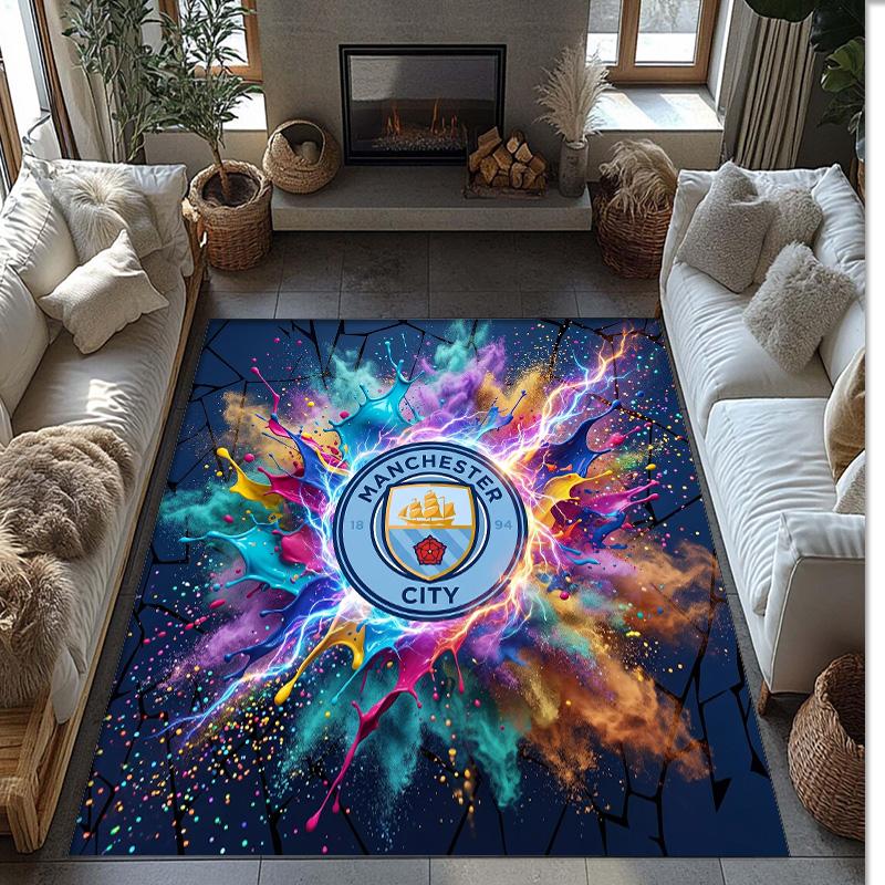 Фланелевый ковер с принтом Manchester City, нескользящий, мягкий, из полиэстера, для пола, декоративный коврик для спальни, гостиной, дивана