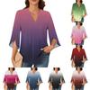 Женские топы 3/4 с рукавами-колокольчиками и V-образным вырезом, блузки с градиентным принтом, рабочие туники, рубашки