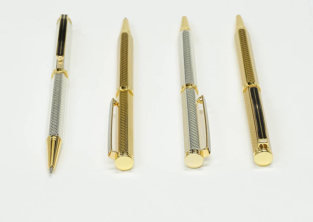 Brass hexagonal rotating engraved ballpoint pen and mechanical set of in a gold pencil, 2, high-quality box, K7-6KS-1-K