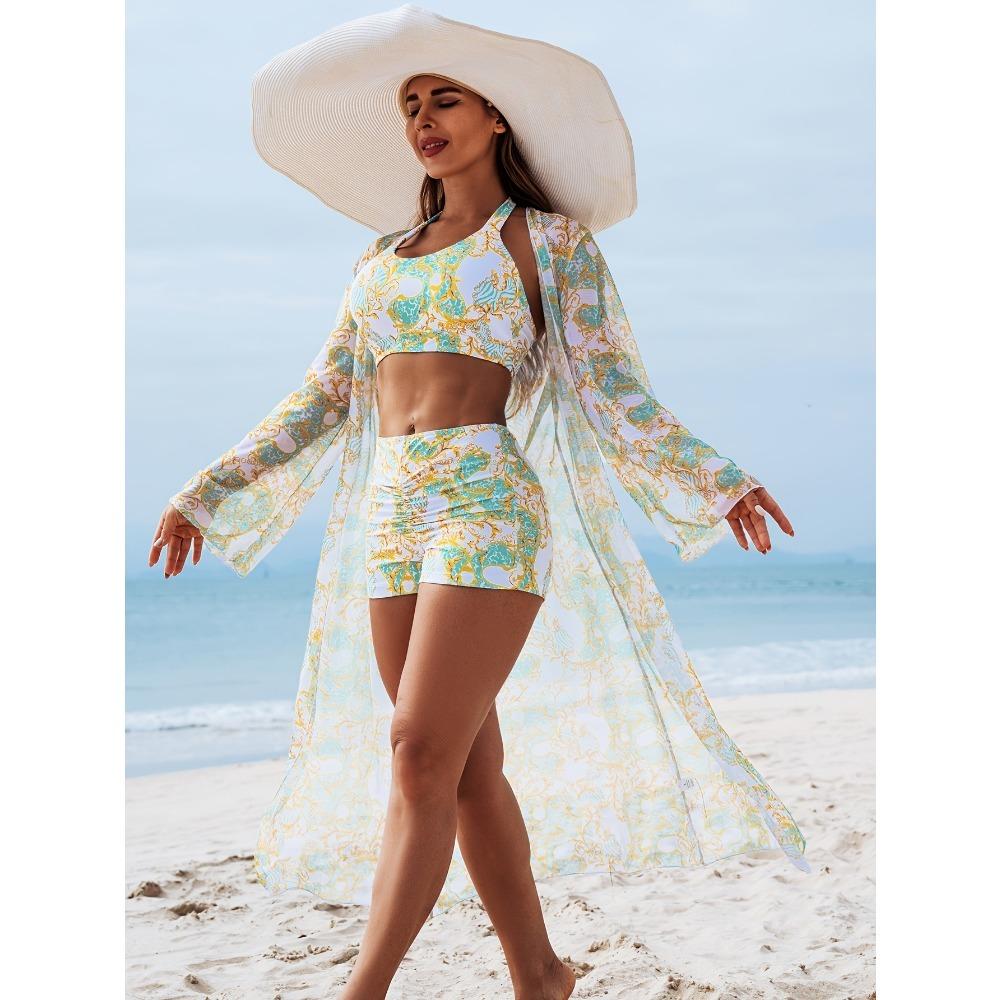 2025 New Stylish Bikini Three-Piece Set with Cover-Up