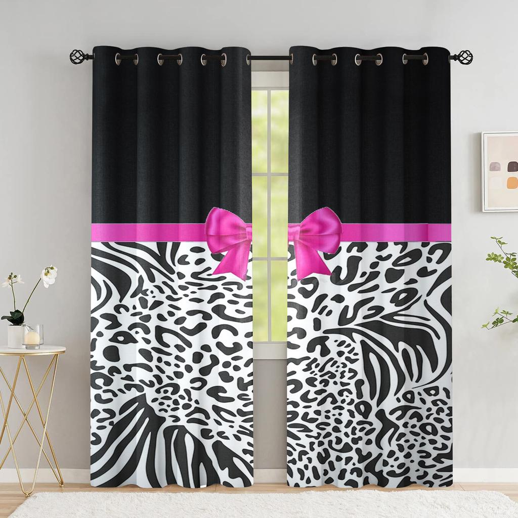 Шторы с леопардовым принтом для гостиной, роскошные плотные шторы принцессы с розовым бантом для спальни, занавески с зеброй для окон
