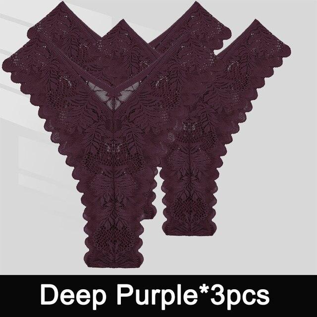 FINTOO 3PCS/Set Sexy V Waist Floral Lace Women Panties Perspective Underwear Thongs Brazilian Briefs Lingerie Comfort Female Underpants