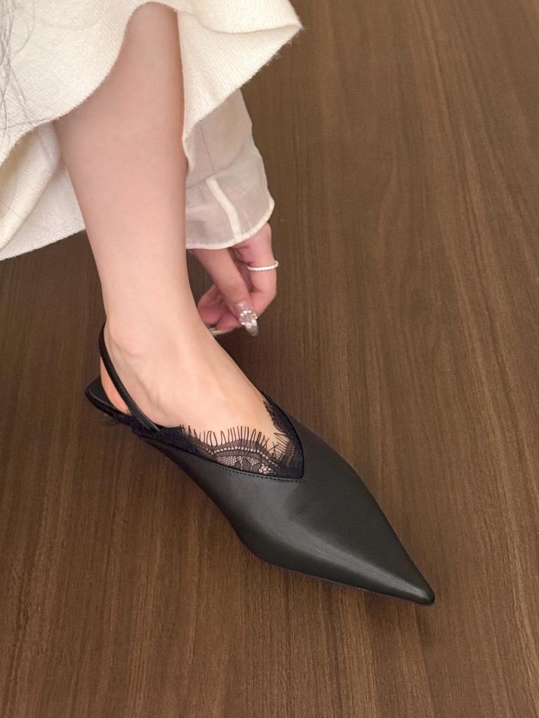 White Fantasy • Lace Light Mouth Single Shoes Women's 2025 Spring Pointed Back Low Heel Sandals