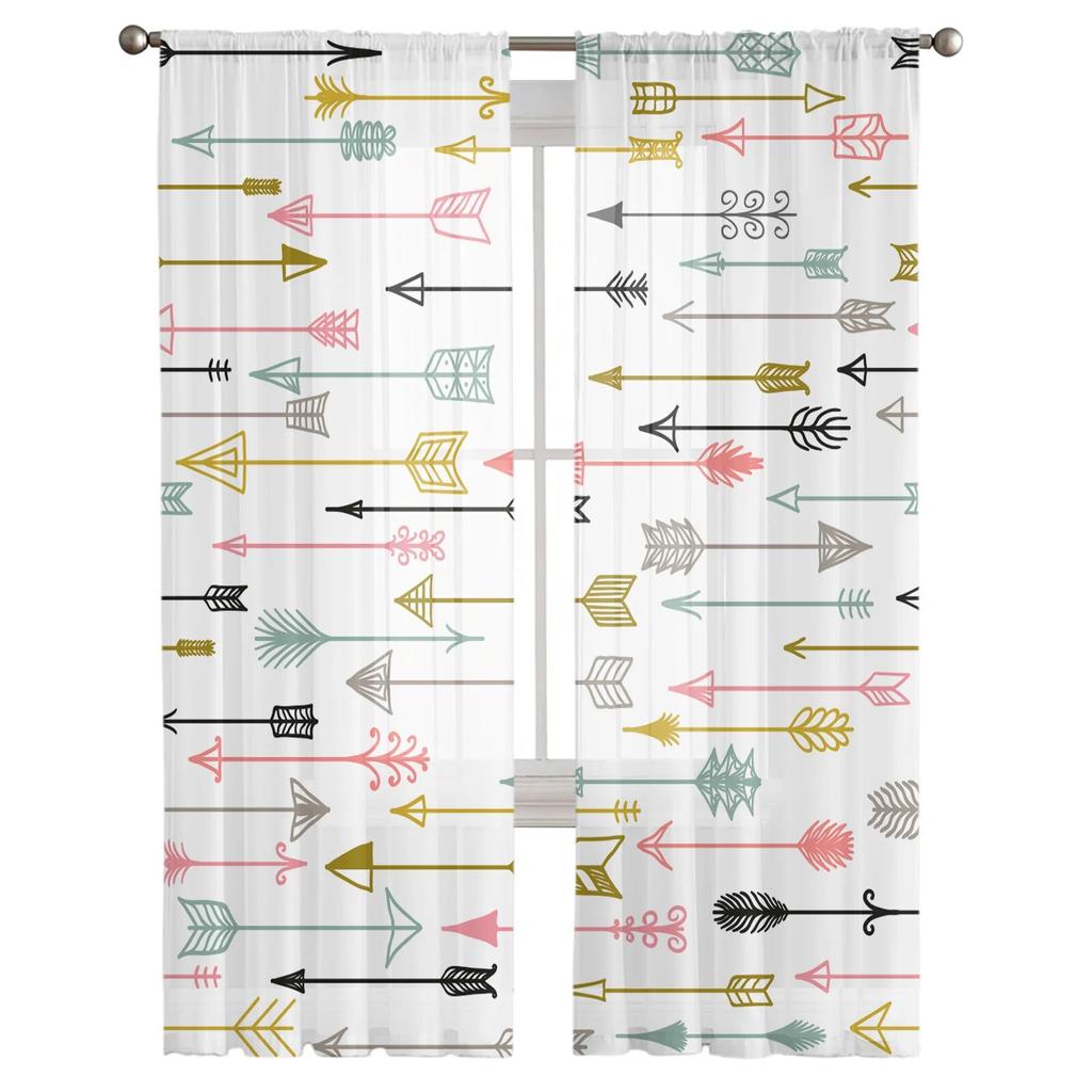 Тюлевые шторы с этническими перьями и стрелками для гостиной, прозрачные современные шторы для декора спальни