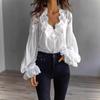 Женская блузка в европейском и американском стиле с пэчворком из кружева, пышными рукавами и складками
