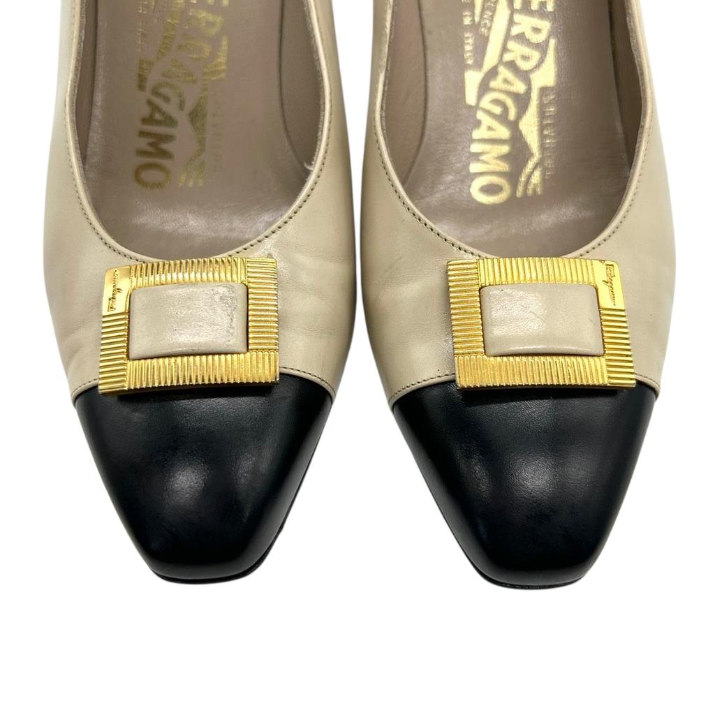 Used Salvatore Ferragamo Pumps Valapumps Beige/black Leather Women