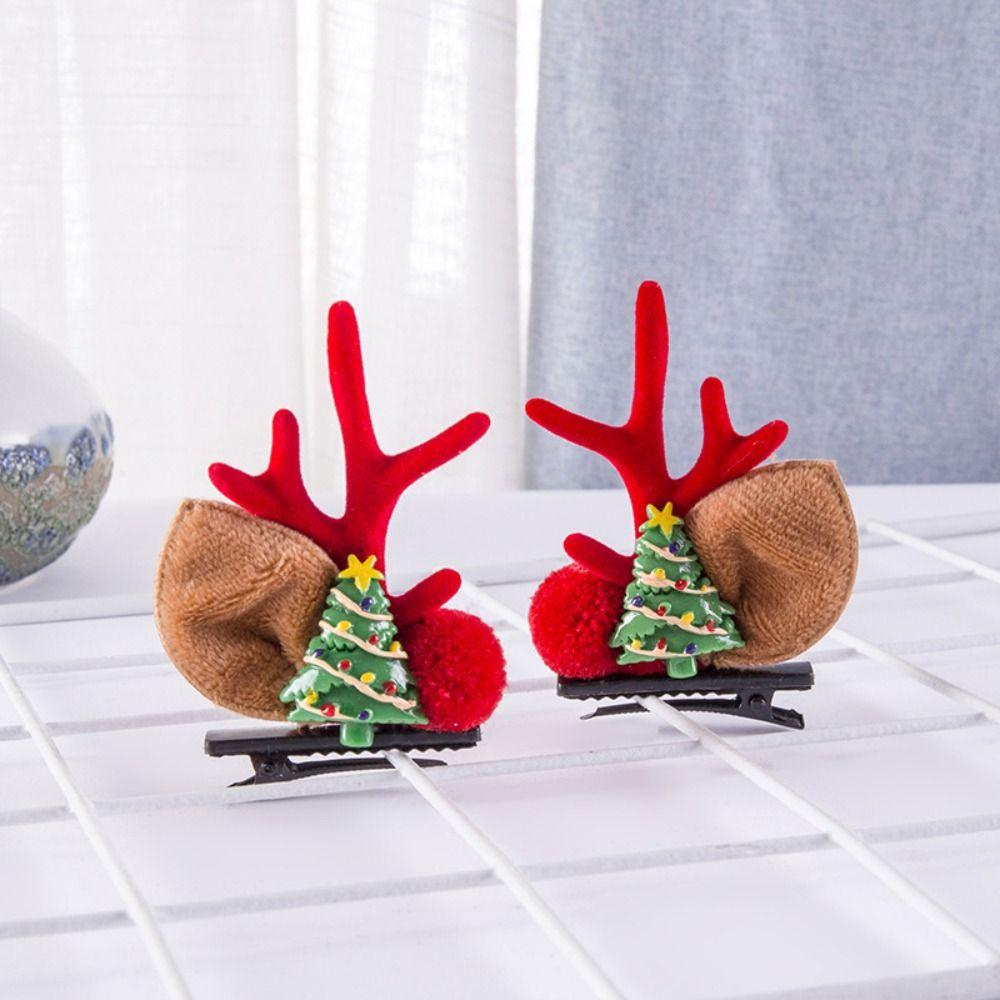 2Pcs Hair Accessories Christmas Hair Clips Kawaii Cartoon Barrettes Hair Pin Elk Ear Hairpin Party