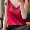 Женский жилет с V-образным вырезом без рукавов, однотонные топы свободного кроя из гладкого атласа, универсальная повседневная одежда