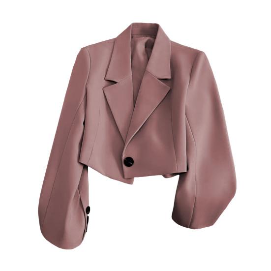 Women Short Suit Coat Lapel Long Sleeve Single Button Suit Jacket Solid Color Loose Fit Casual Business Style Suit Coat