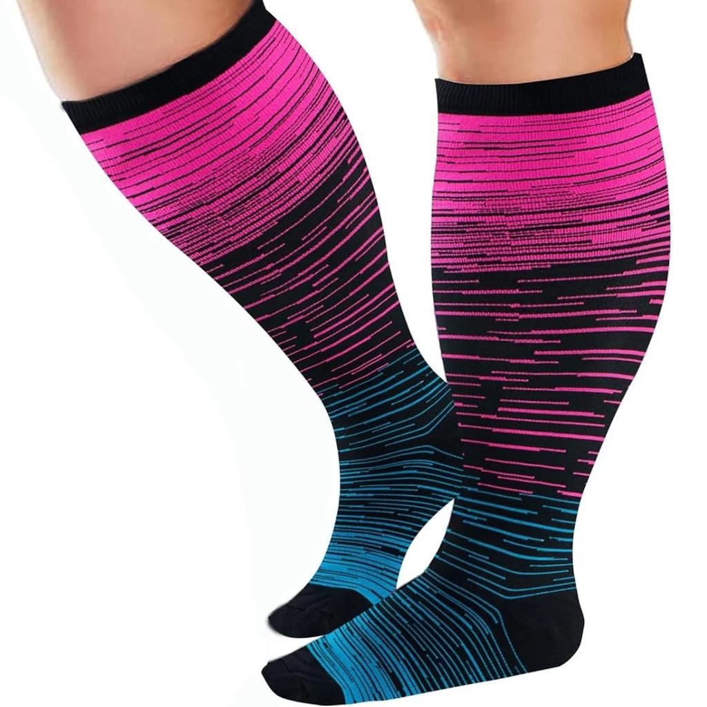 1/3 Pairs Plus Size Compression Socks For Women Wide Calf Knee High Support For Running Athletic Fit Cycling