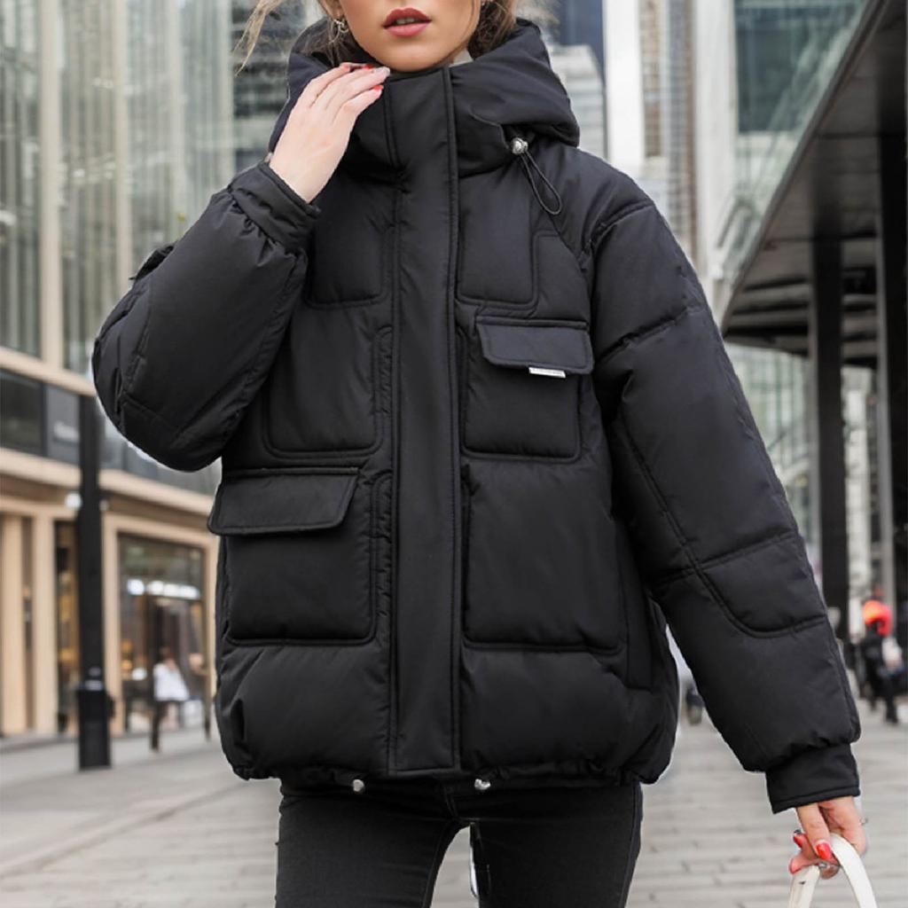 Women's Winter Warm Cotton With Multiple Pockets And Aipper Hooded Cotton Jacket