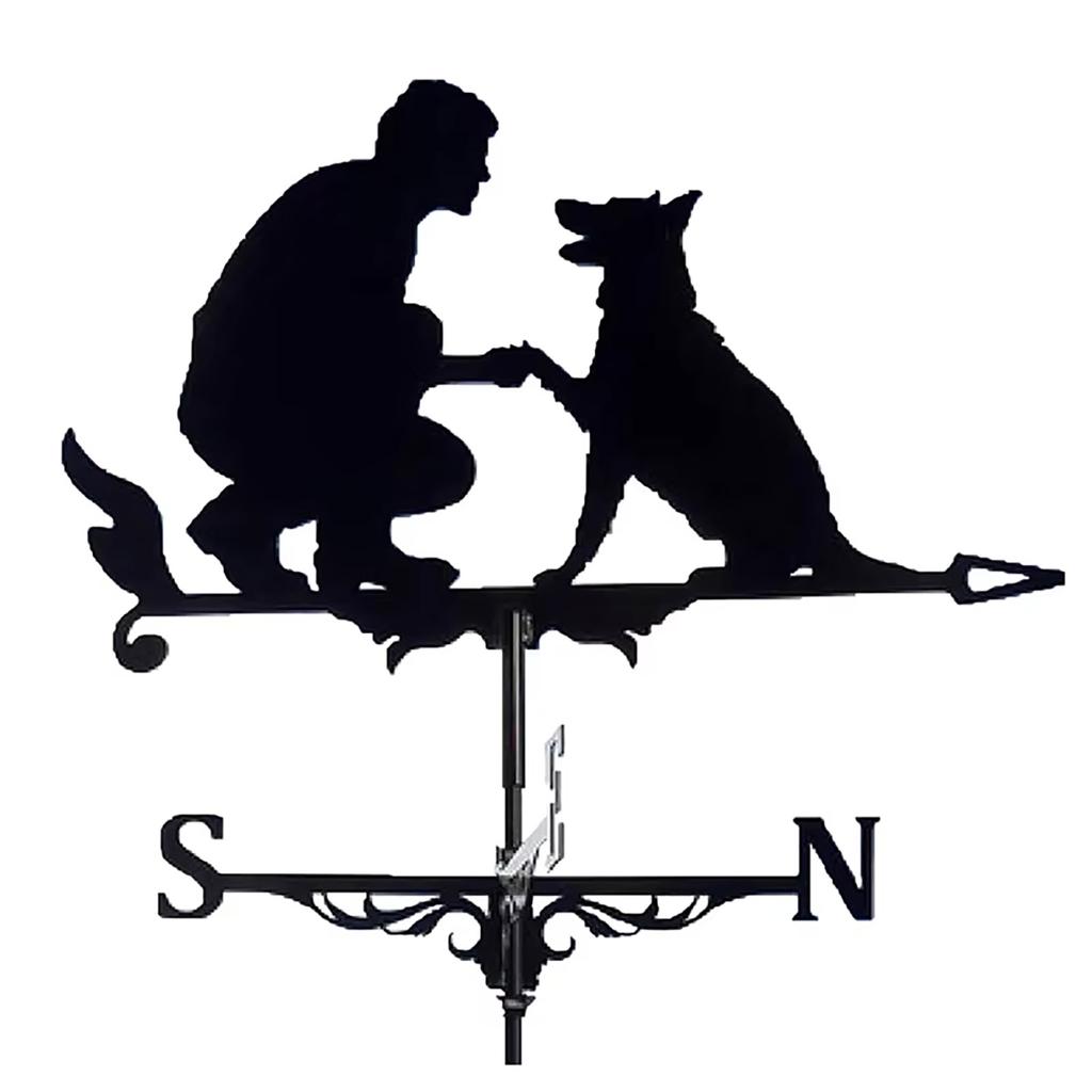 Metal Weather Vane Ornaments Suitable for Gardens Roofs Man and Dog Designs Iron Construction Wind Direction Indicators