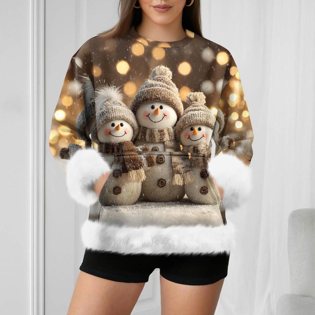 Женский повседневный свитшот с длинными рукавами и принтом снеговика на Рождество