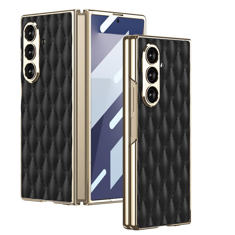 Чехол для мобильного телефона Samsung Zfold7 Гальванизированный Однотонный Кожаный Чехол-пленка Интегрированная Защитная Крышка из Овчины с Алмазным Узором