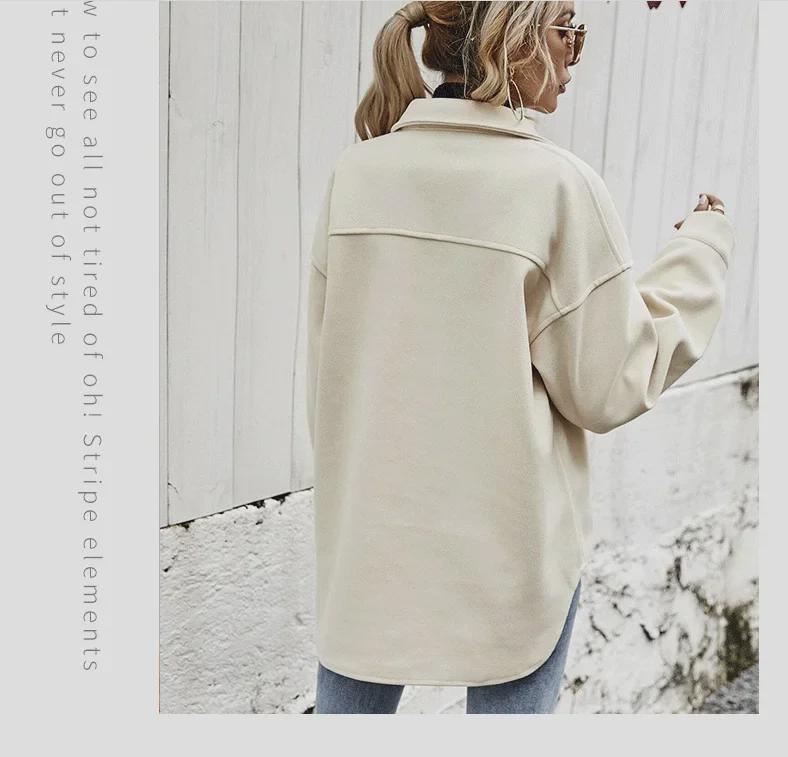 Женское шерстяное пальто с лацканами из Европы и Америки 2024 года, осень/зима — однобортное, свободного кроя, однотонное