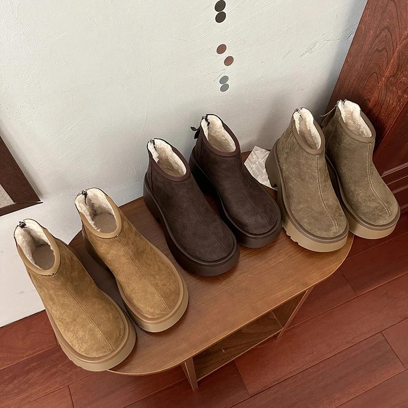 Ботильоны на квадратном каблуке, зимние женские туфли с круглым носком, распродажа 2024 года, высококачественные женские ботинки на высоком каблуке с сплошным шитьем