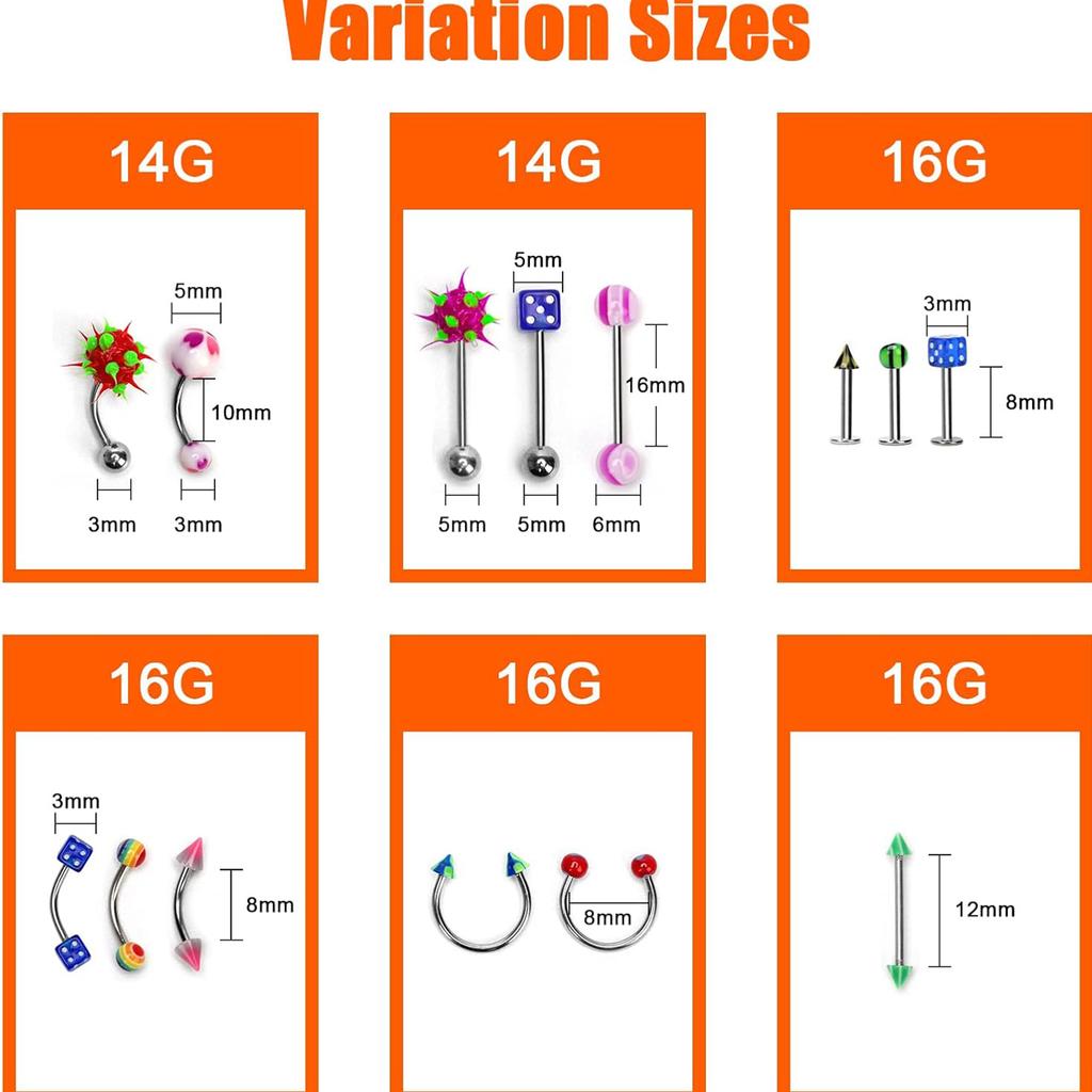 110 шт. Украшения для пирсинга тела Бровь Пупок Живот Язык Губа Штанга Кольцо