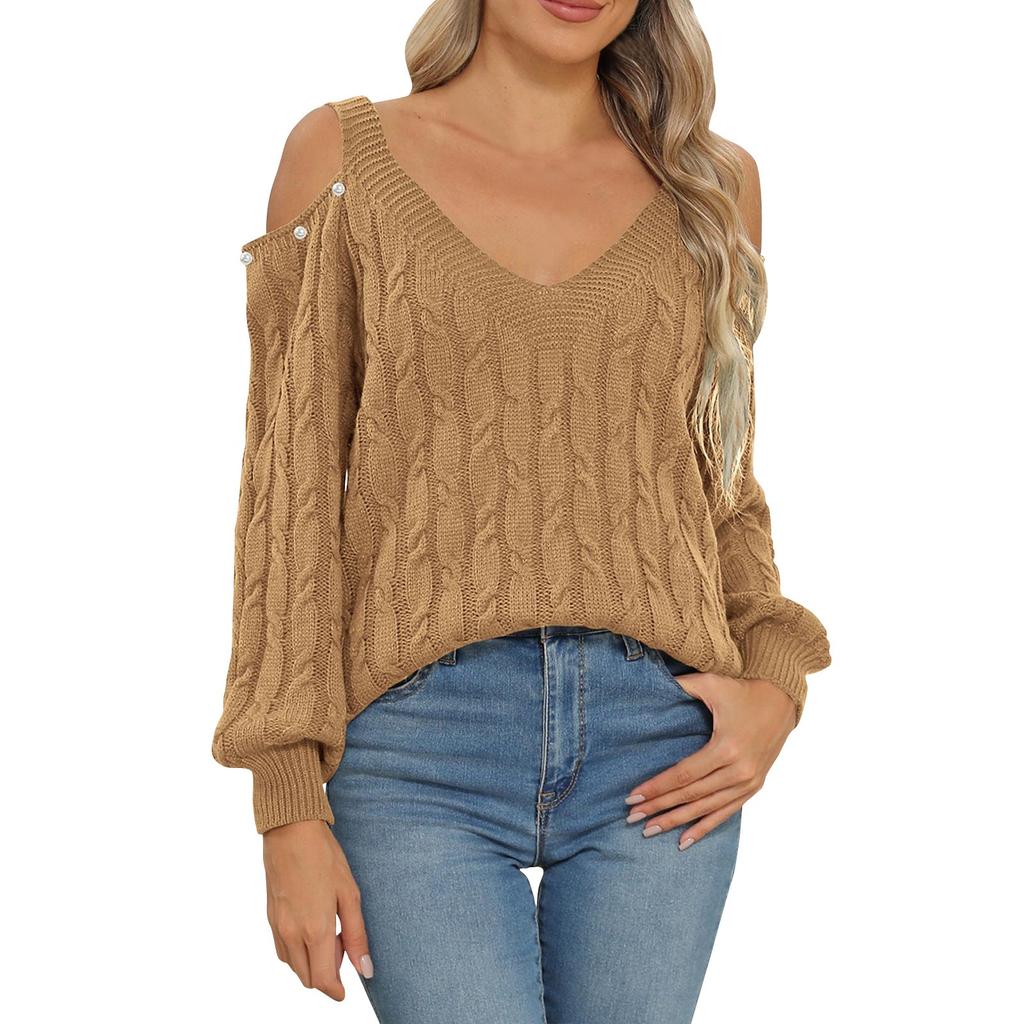 Women's Casual Fashion Comfortable Deep V Sexy Off-shoulder Loose Pullover Sweater Ladies Tops