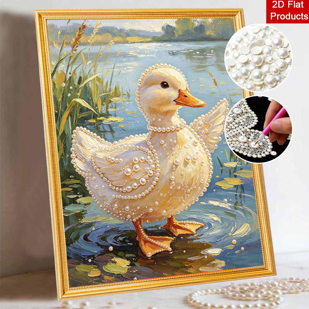 Pearl painting kit painting art handmade diy home decoration painting cute duckling pond animal portrait shining beads craft set