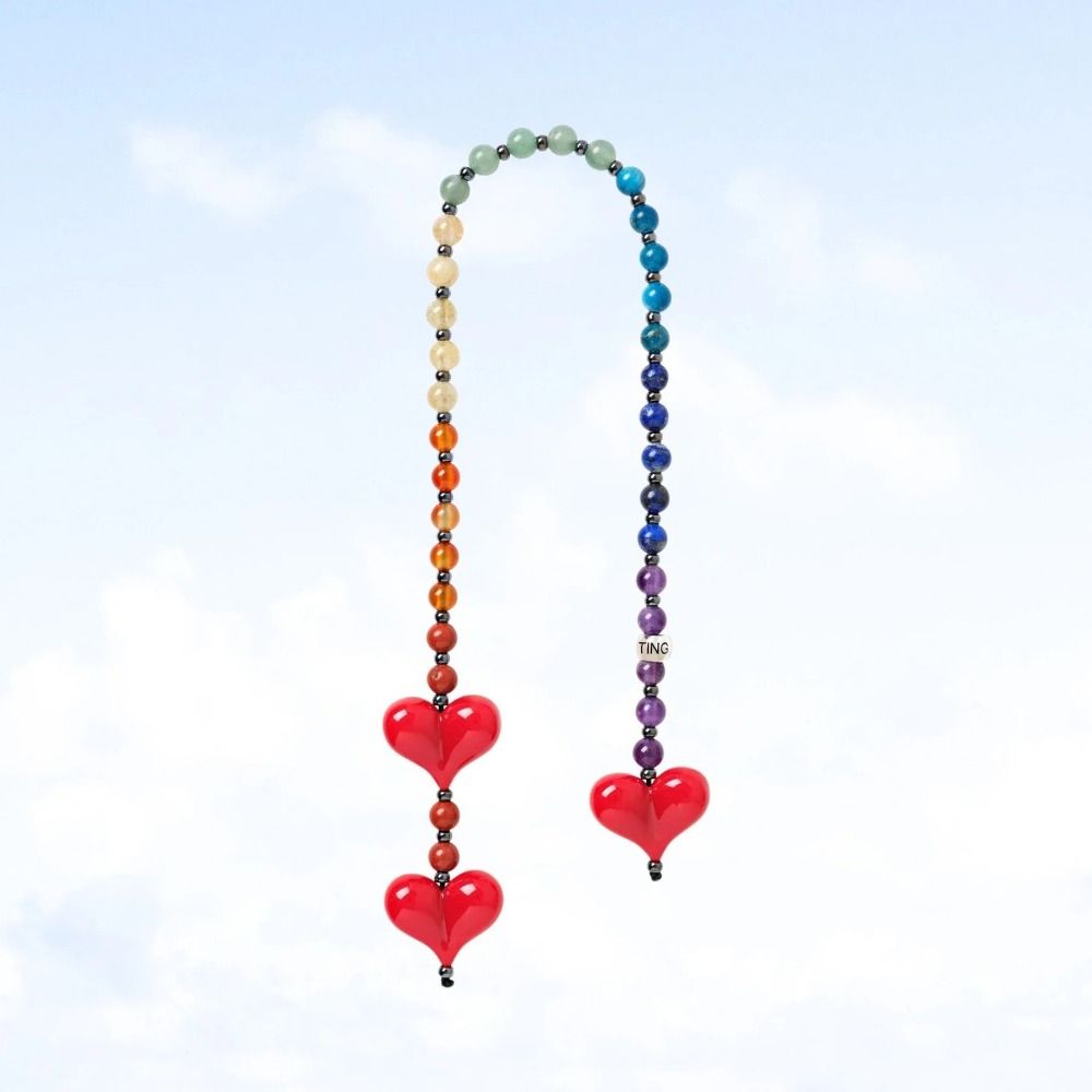 Yellow Duck Double Love Bag Pendant Y2K Charm Beads Keyring Big Size Heart Keychain Woman Lady