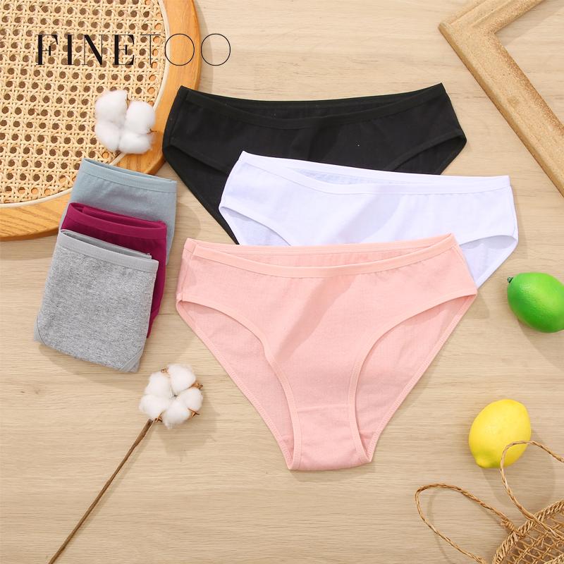 FINETOO 3Pcs/Set Women's Panties High Waist Seamless Sexy Underwear Natural Cotton Briefs Lingerie Female Intimates