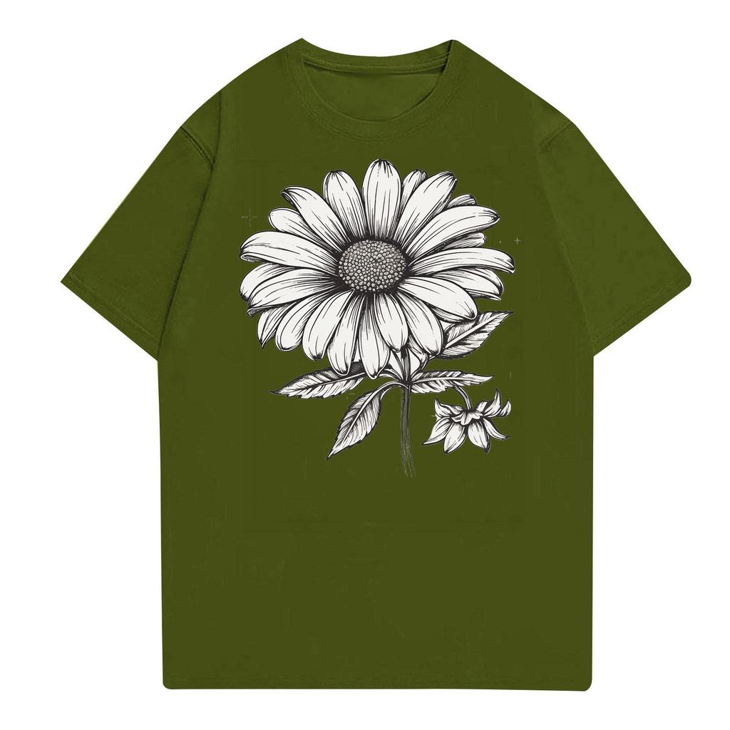 Женская повседневная футболка с круглым вырезом и цветочным принтом, короткий рукав