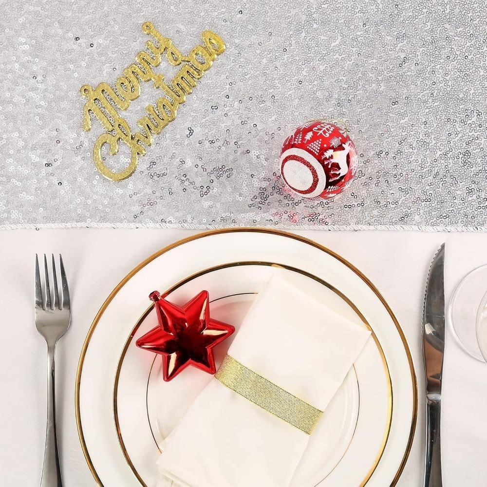 4 Pcs 30x180cm Table Runners Glitter Dining Table Runner Sequin Table Cover Runners for Party Wedding Birthday Bridal Shower Decorations