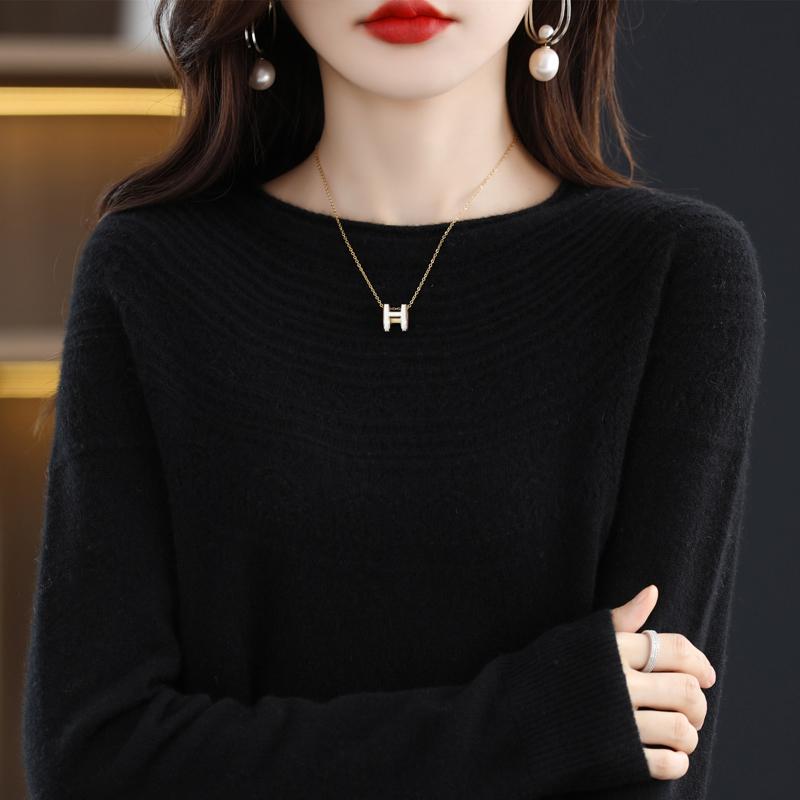 Женский свитер с круглым вырезом и подвернутым краем, кашемир Qinghe, 30% кашемира 70% шерсти, зимний вязаный свитер, осенний свитер, кашемировый свитер