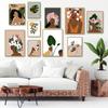 Abstract Vintage Girl Flower Monstera Plant Leaf Boho Wall Art Canvas Painting Posters And Prints Pictures For Living Room Decor No Frame