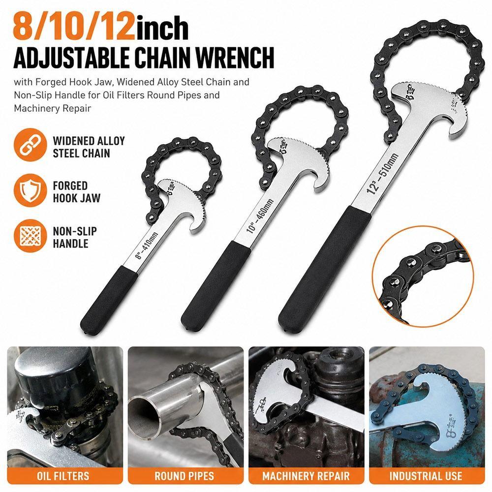 8/10/12inch Chain Pipe Wrench Alloy Steel Adjustable Chain Wrench Pipe Maintenance