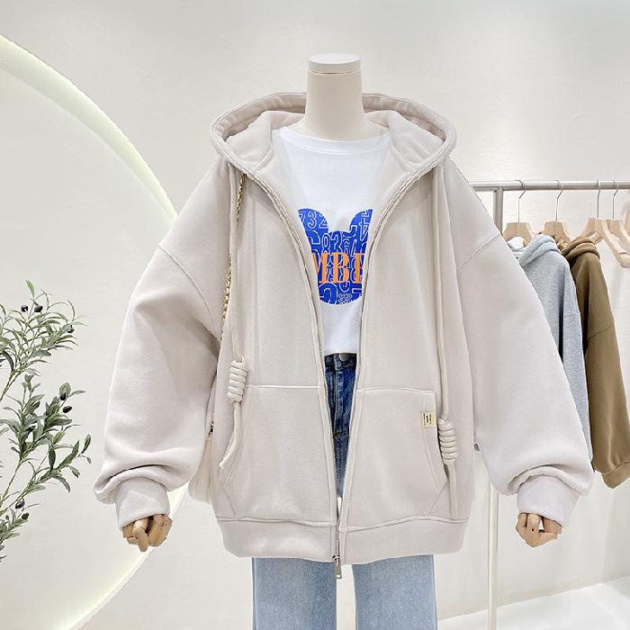 Women's Fashion Casual Solid Color Print Autumn Winter Long Sleeve Hooded Jackets & Coats