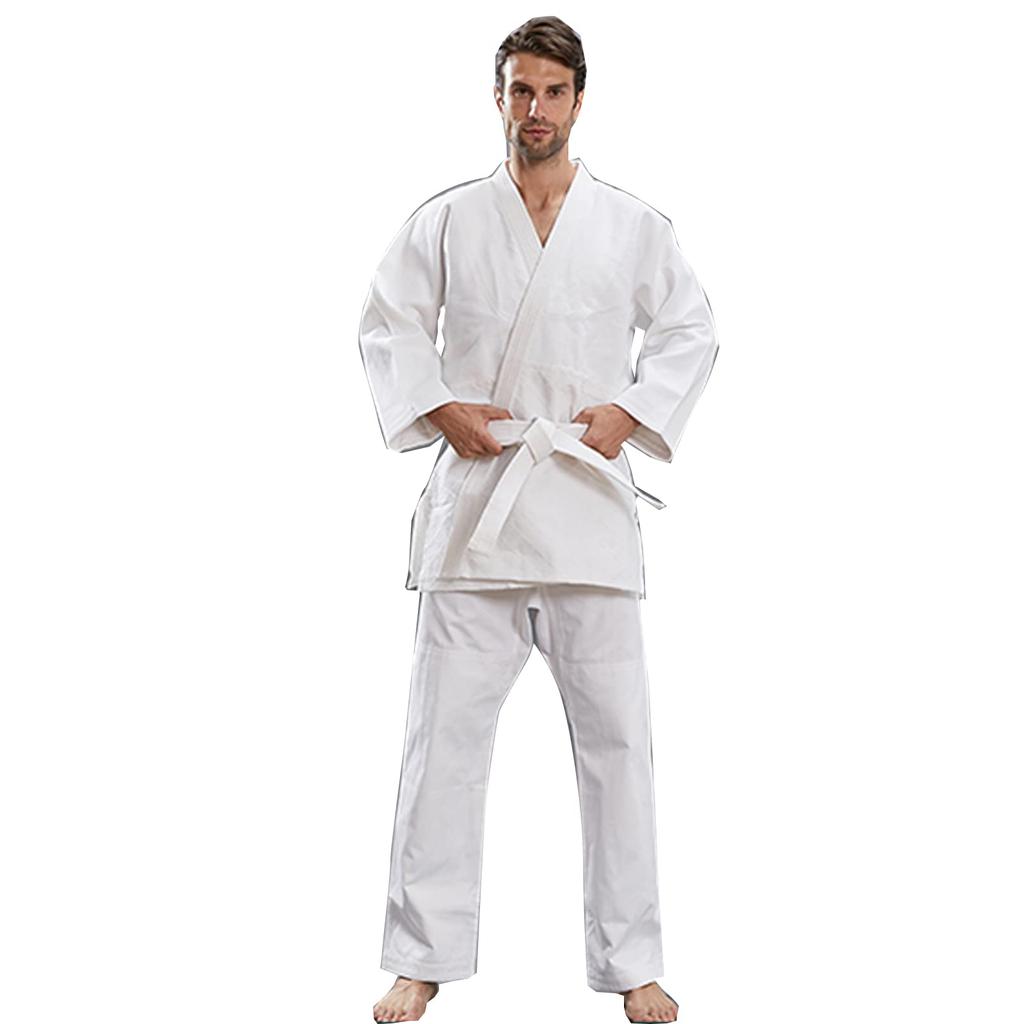 judo uniform karate uniform belt included 100% cotton practice school martial arts loose sportswear set plain top pants belt school physical