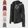 New Plus Size Hooded Women's Leather Jacket - European & American Style, Warm Velvet, Casual Short Coat