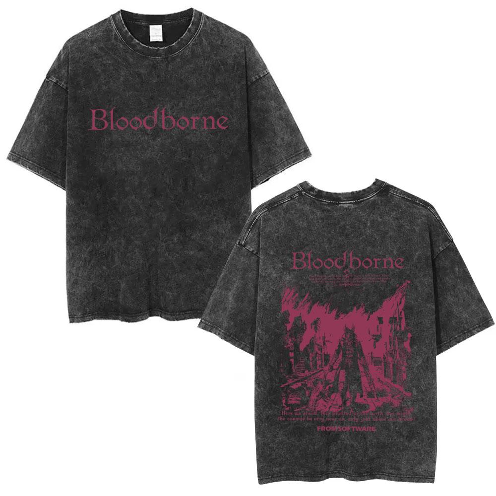 Стирка Винтажная Игровая Bloodborne Fear The Old Blood Футболка Мужская Женская Повседневная Оверсайз Футболка Мужская Высококачественные Хлопковые Футболки