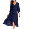Women's Fashion V-Neck Long Sleeve Loose Slim Evening Casual Chiffon Dresses