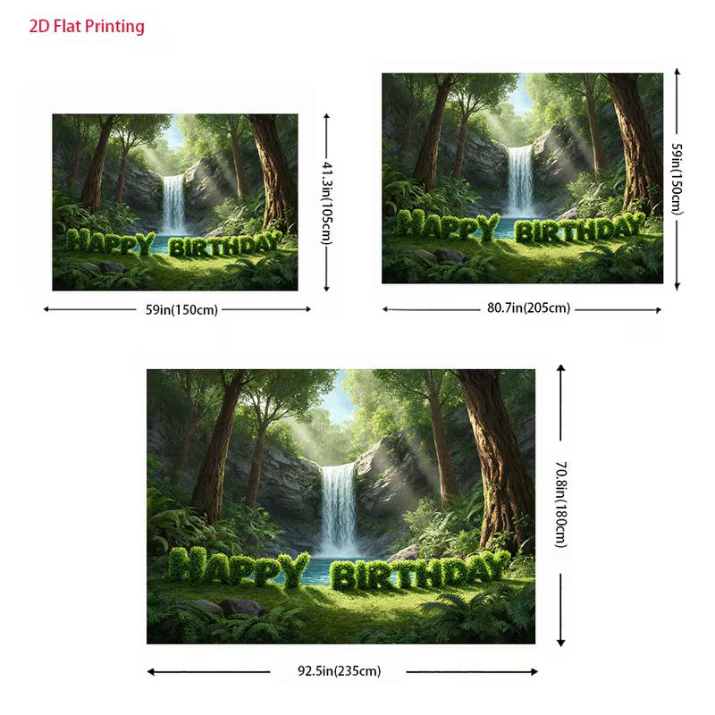 2D Лесной Водопад С Днем Рождения Фон Джунгли Зелень Баннер для Фотосъемки Вечеринки