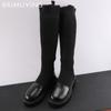 Зимние женские высокие сапоги на толстом каблуке, вязаные дизайнерские туфли на среднем каблуке 2025 года, новые трендовые классические готические сапоги до колена, мотоциклетные ботинки Botas De Mujer