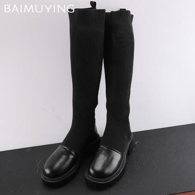 Зимние женские высокие сапоги на толстом каблуке, вязаные дизайнерские туфли на среднем каблуке 2025 года, новые трендовые классические готические сапоги до колена, мотоциклетные ботинки Botas De Mujer