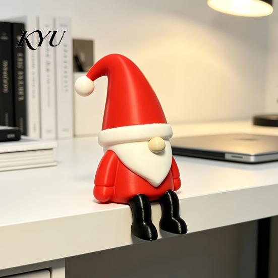 Small Holiday Statue for Home 3D Printed Christmas Gnome Shelf Sitter Figurine, Dangling Leg Desk Statue, Festive Desktop Decor Sitting Santa
